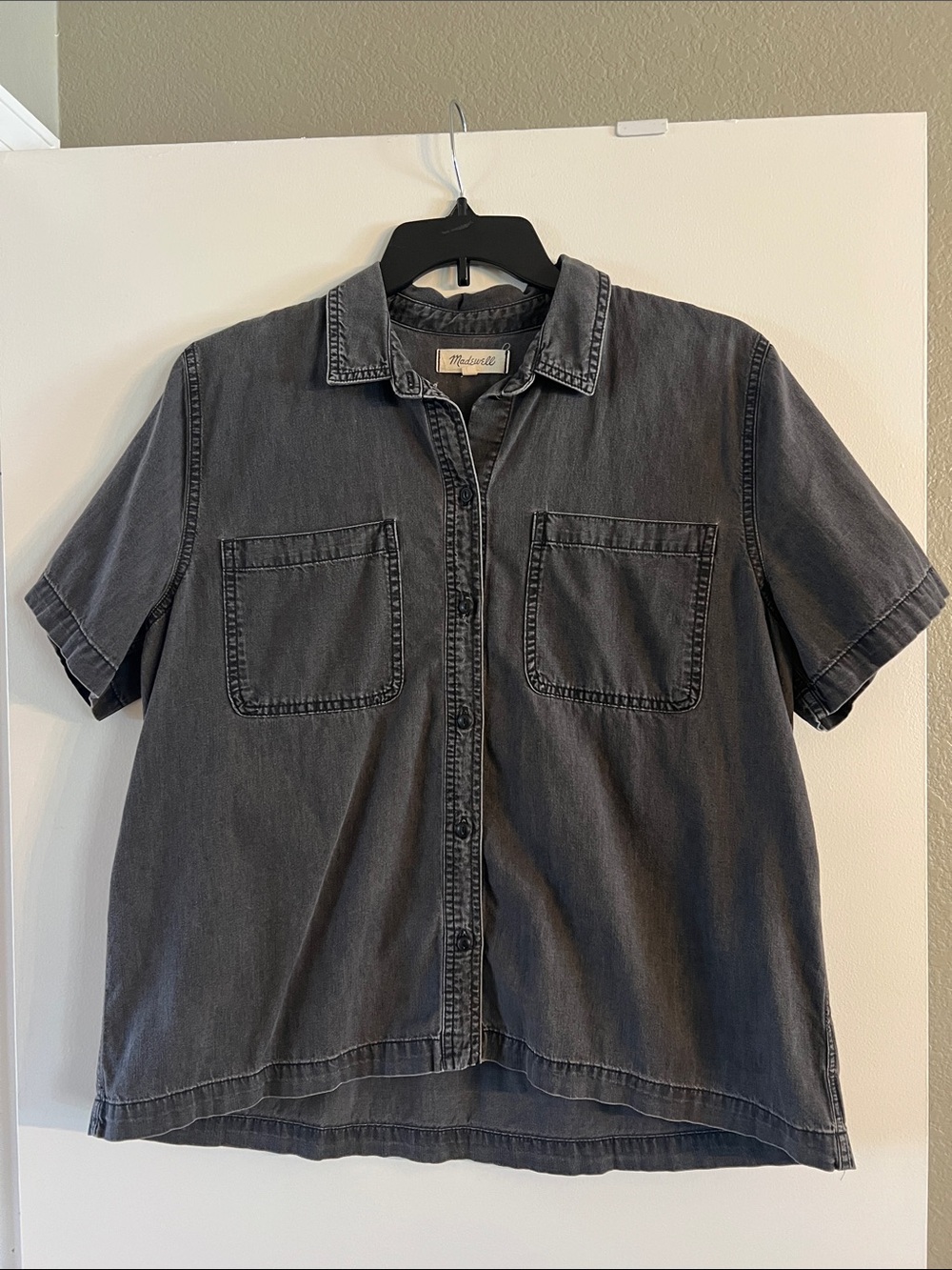 Madewell denim Washed Black Short-Sleeve Button-Down Shirt sz XL